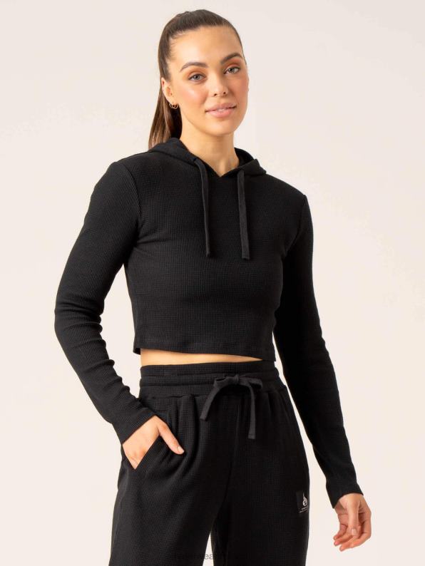 Ryderwear Wowaffle Lounge Hoodie Black Women Clothing 4Z2T788