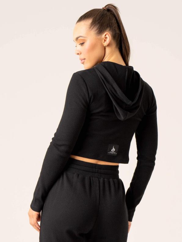 Ryderwear Wowaffle Lounge Hoodie Black Women Clothing 4Z2T788