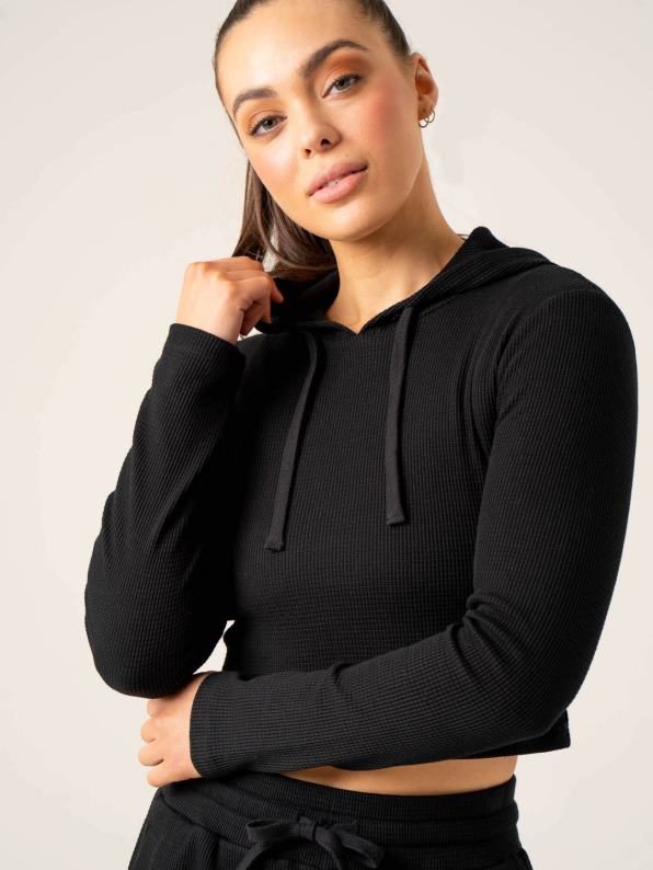 Ryderwear Wowaffle Lounge Hoodie Black Women Clothing 4Z2T788