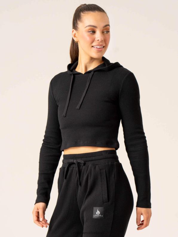 Ryderwear Wowaffle Lounge Hoodie Black Women Clothing 4Z2T788