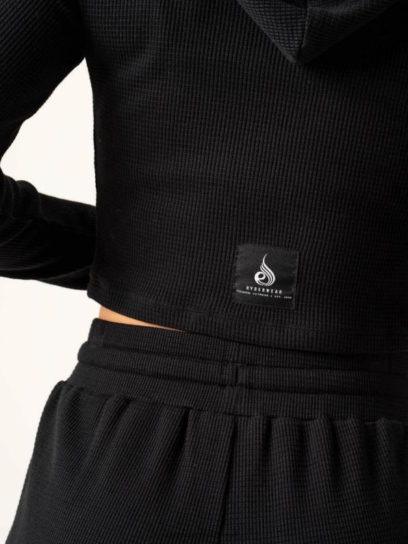 Ryderwear Wowaffle Lounge Hoodie Black Women Clothing 4Z2T788