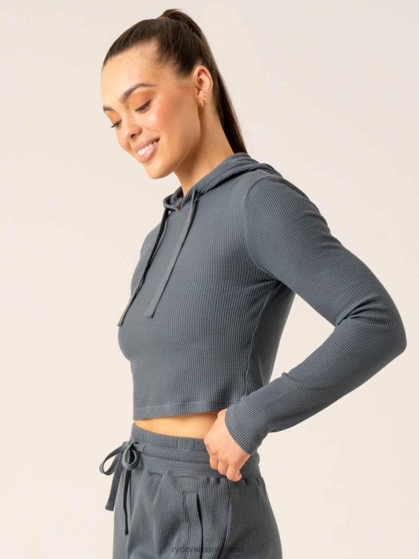 Ryderwear Wowaffle Lounge Hoodie Steel Blue Women Clothing 4Z2T786