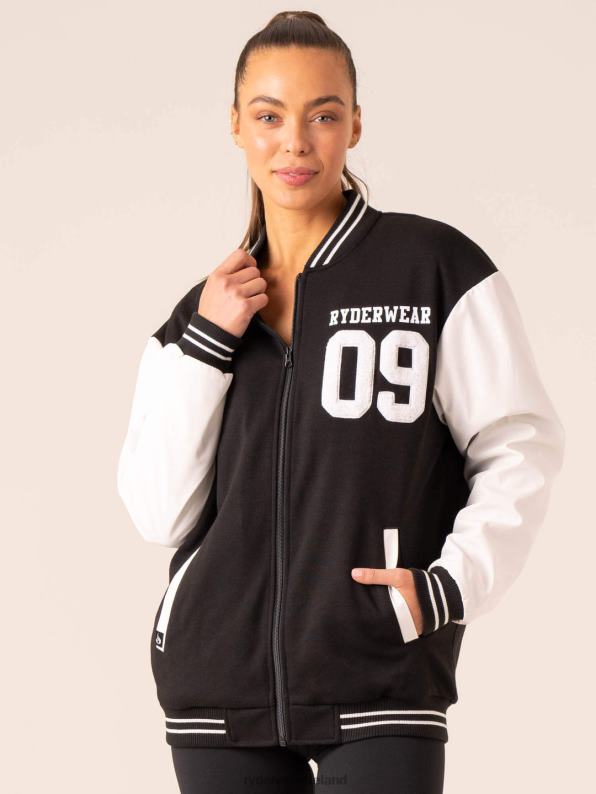 Ryderwear Varsity Bomber Jacket Black/Vanilla Women Clothing 4Z2T760
