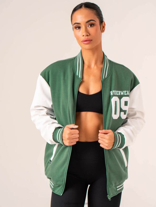 Ryderwear Varsity Bomber Jacket Green/Vanilla Women Clothing 4Z2T759