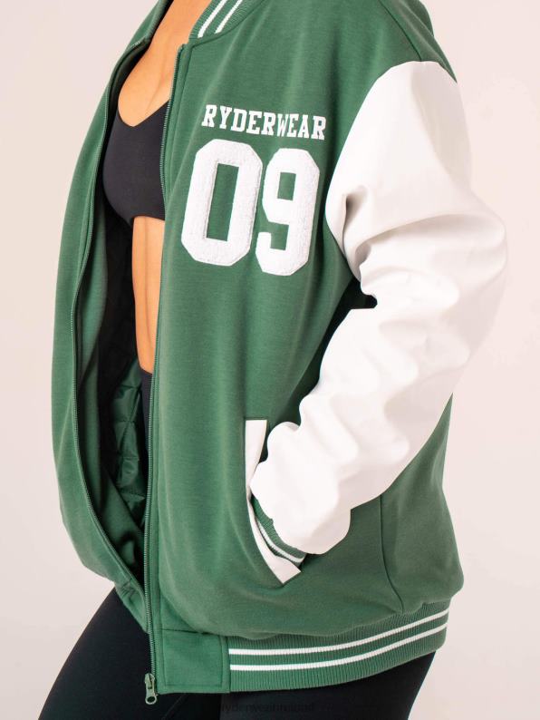 Ryderwear Varsity Bomber Jacket Green/Vanilla Women Clothing 4Z2T759