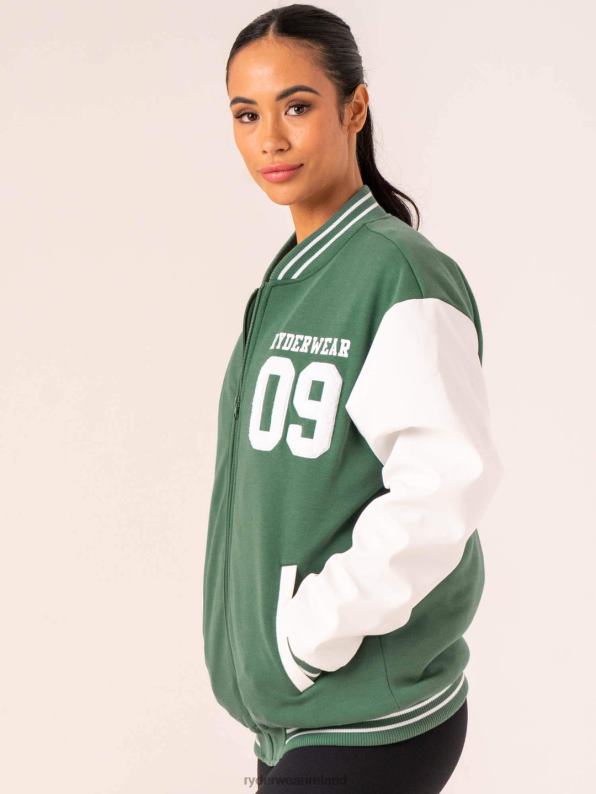 Ryderwear Varsity Bomber Jacket Green/Vanilla Women Clothing 4Z2T759