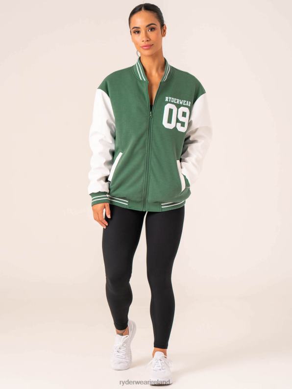 Ryderwear Varsity Bomber Jacket Green/Vanilla Women Clothing 4Z2T759