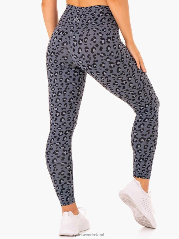 Ryderwear Hybrid Full Length Leggings Steel Blue Leopard Women Clothing 4Z2T135