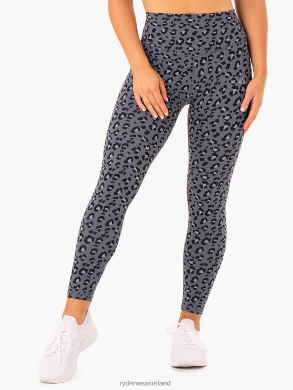 Ryderwear Hybrid Full Length Leggings Steel Blue Leopard Women Clothing 4Z2T135