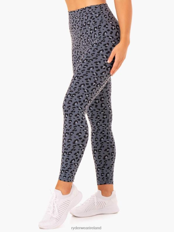 Ryderwear Hybrid Full Length Leggings Steel Blue Leopard Women Clothing 4Z2T135