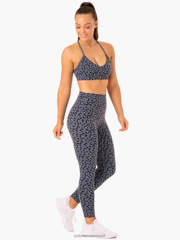 Ryderwear Hybrid Full Length Leggings Steel Blue Leopard Women Clothing 4Z2T135