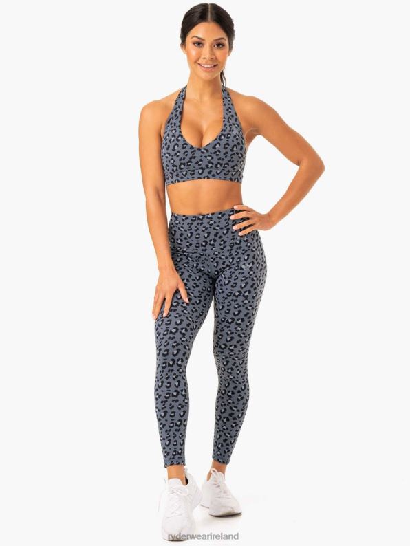 Ryderwear Hybrid Full Length Leggings Steel Blue Leopard Women Clothing 4Z2T135