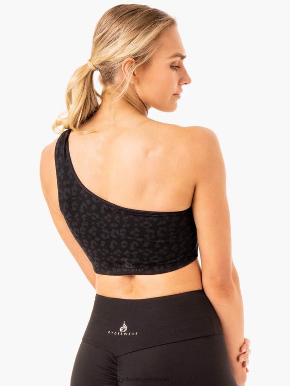 Ryderwear Adapt One Shoulder Sports Bra Black Leopard Women Clothing 4Z2T378