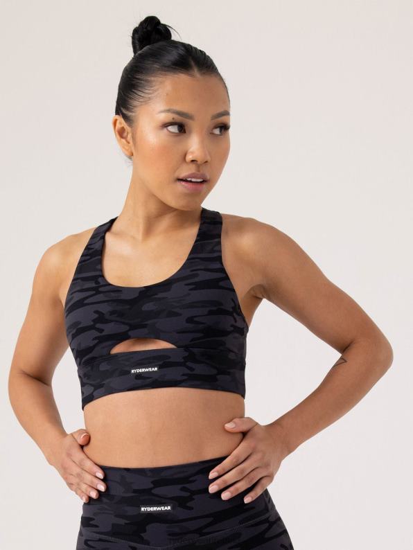 Ryderwear Base Racer Back Sports Bra Black Camo Women Clothing 4Z2T277