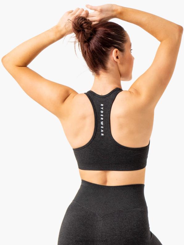 Ryderwear Essential Seamless Cross Over Sports Bra Black Marl Women Clothing 4Z2T275