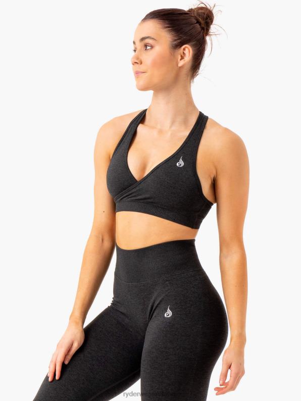 Ryderwear Essential Seamless Cross Over Sports Bra Black Marl Women Clothing 4Z2T275