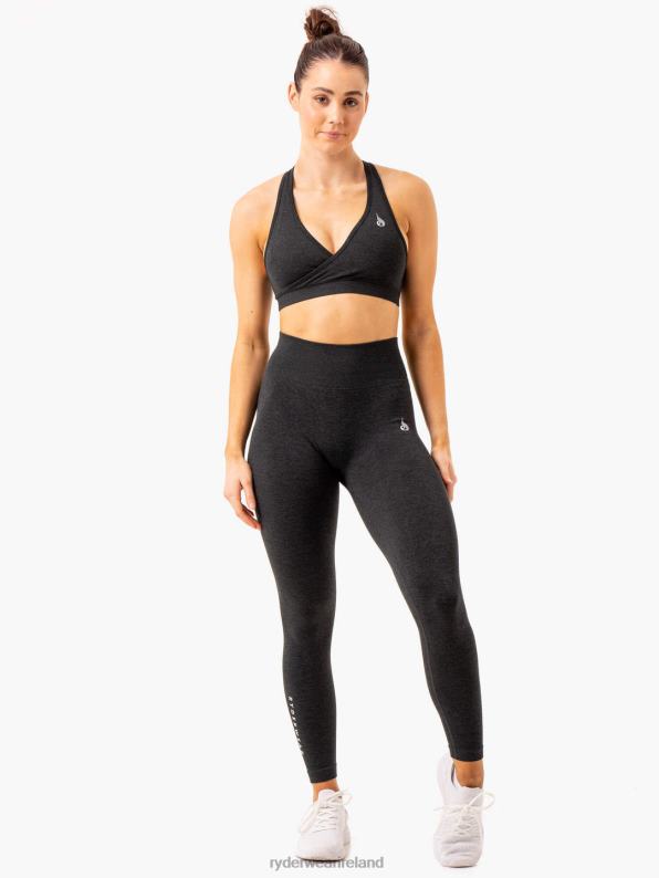 Ryderwear Essential Seamless Cross Over Sports Bra Black Marl Women Clothing 4Z2T275