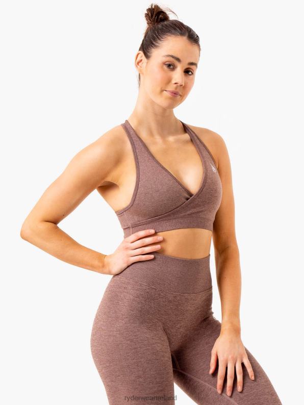 Ryderwear Essential Seamless Cross Over Sports Bra Chocolate Marl Women Clothing 4Z2T274