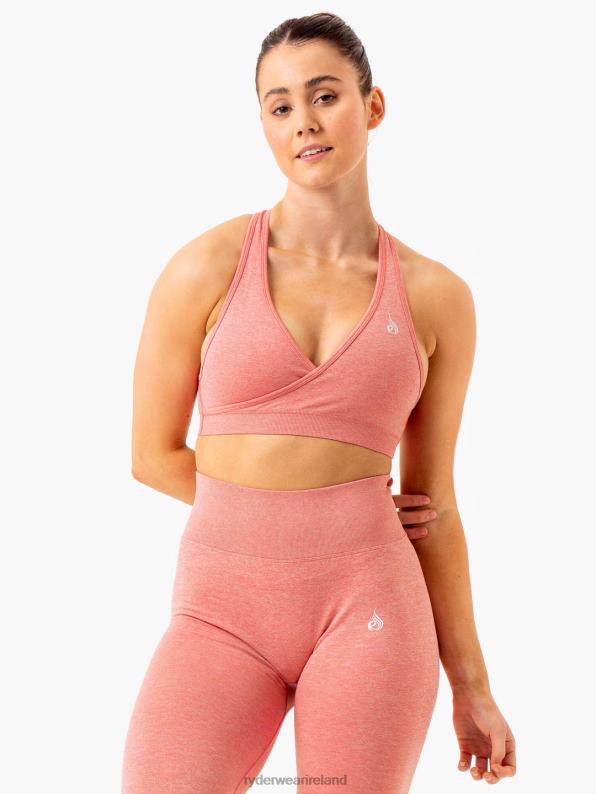 Ryderwear Essential Seamless Cross Over Sports Bra Pink Marl Women Clothing 4Z2T273