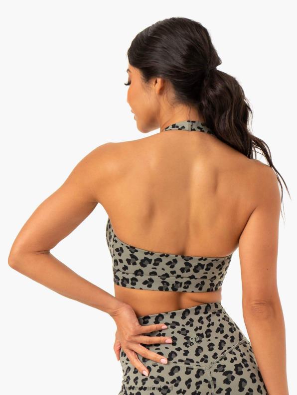 Ryderwear Hybrid Halter Sports Bra Khaki Leopard Women Clothing 4Z2T414
