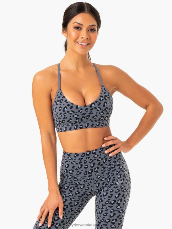 Ryderwear Hybrid Sports Bra Steel Blue Leopard Women Clothing 4Z2T411