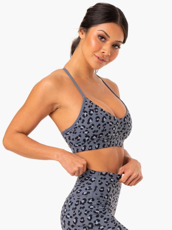 Ryderwear Hybrid Sports Bra Steel Blue Leopard Women Clothing 4Z2T411