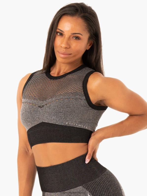 Ryderwear Oasis Seamless Crop Top Black Marl Women Clothing 4Z2T500