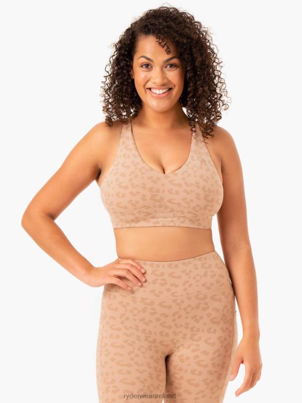 Ryderwear Ultra V-Neck Sports Bra Tan Leopard Women Clothing 4Z2T374