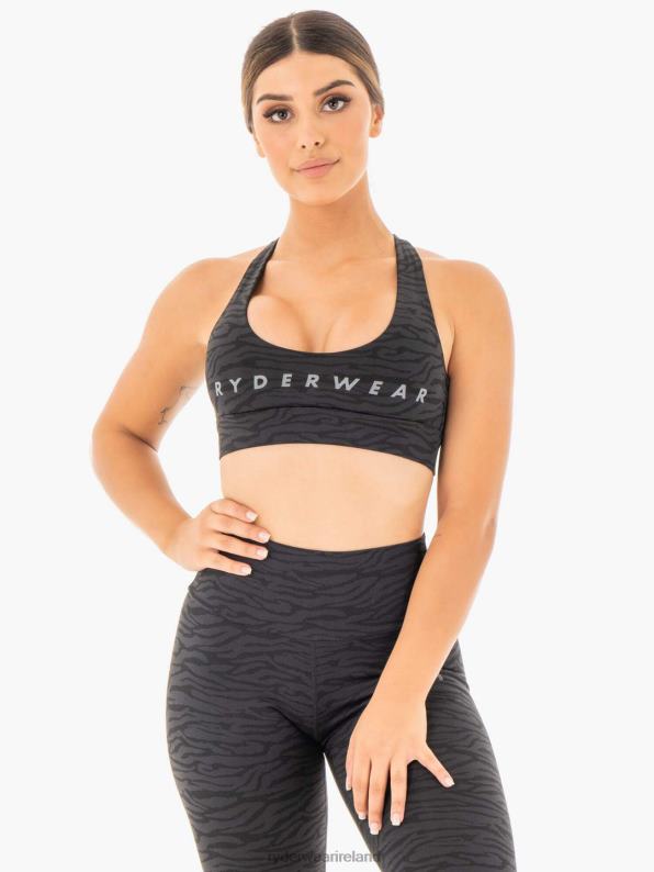 Ryderwear Wild Cross Over Sports Bra Black Zebra Women Clothing 4Z2T443