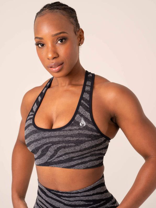 Ryderwear Zebra Seamless Sports Bra Grey Marl/Black Zebra Women Clothing 4Z2T203