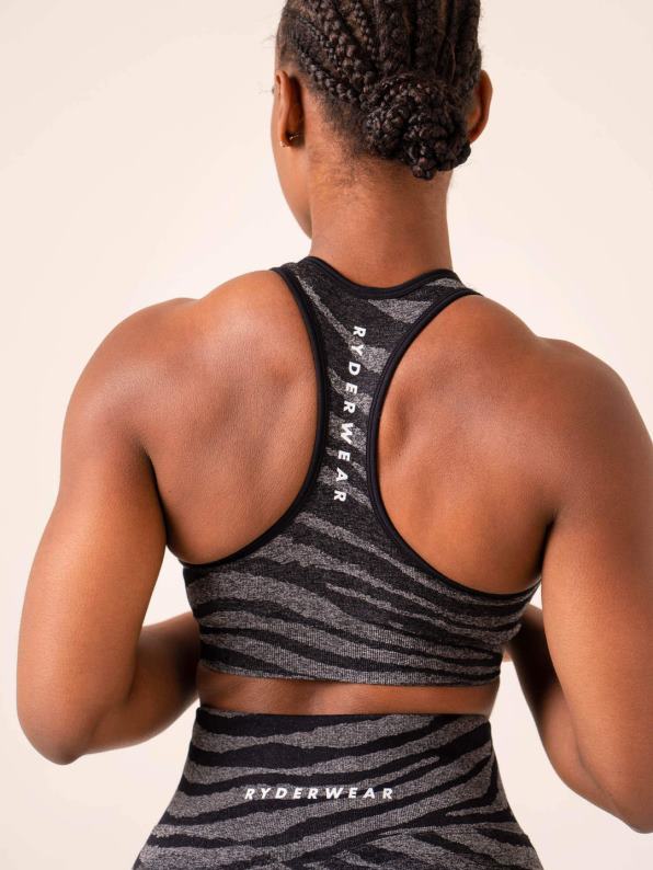 Ryderwear Zebra Seamless Sports Bra Grey Marl/Black Zebra Women Clothing 4Z2T203