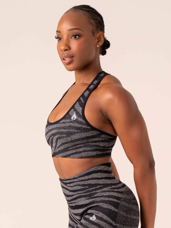 Ryderwear Zebra Seamless Sports Bra Grey Marl/Black Zebra Women Clothing 4Z2T203