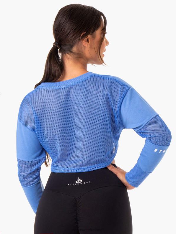 Ryderwear Amazon Mesh Cropped Sweater Blue Women Clothing 4Z2T1017