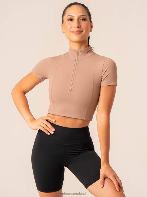 Ryderwear Nkd Half Zip Fitted T-Shirt Taupe Women Clothing 4Z2T773