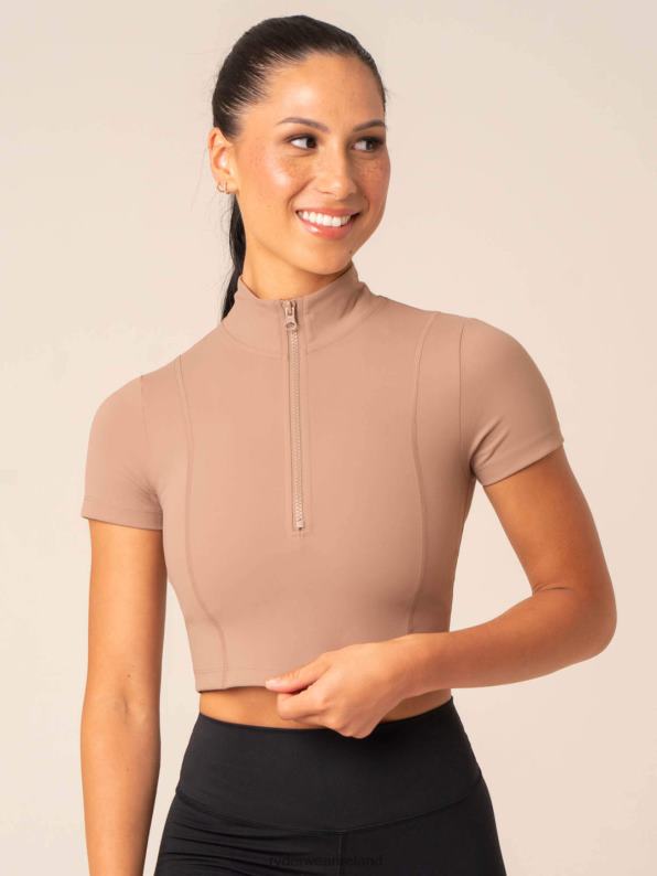 Ryderwear Nkd Half Zip Fitted T-Shirt Taupe Women Clothing 4Z2T773