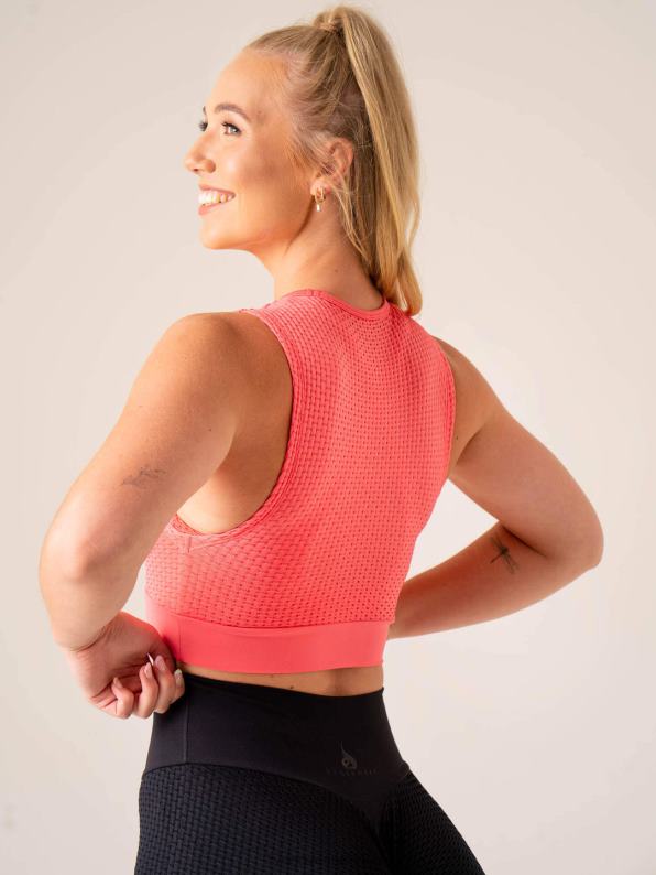 Ryderwear Honeycomb Seamless Tank Coral Pink Women Clothing 4Z2T817