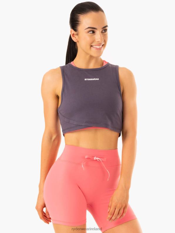 Ryderwear Replay Cross Over Tank Charcoal Women Clothing 4Z2T922