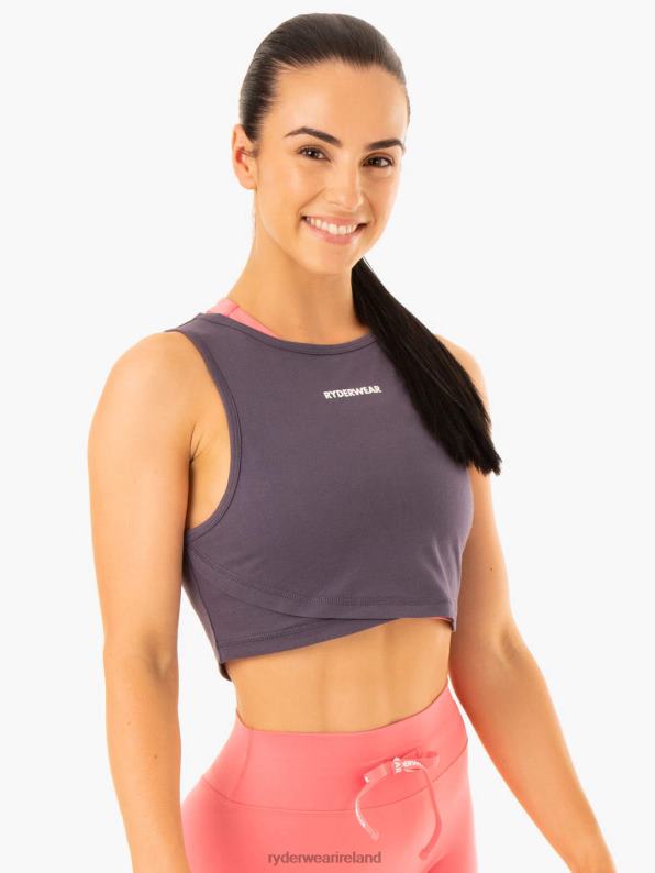 Ryderwear Replay Cross Over Tank Charcoal Women Clothing 4Z2T922