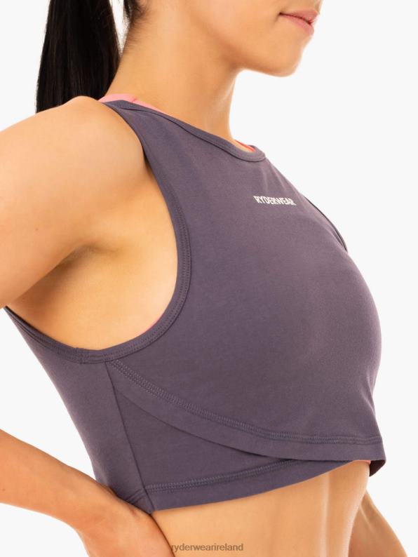 Ryderwear Replay Cross Over Tank Charcoal Women Clothing 4Z2T922