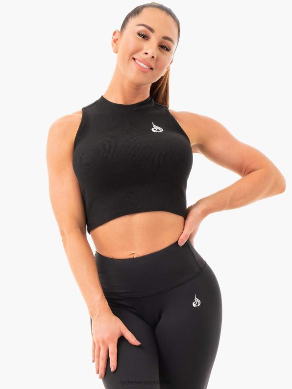 Ryderwear Ribbed Crop Tank Black Women Clothing 4Z2T1089