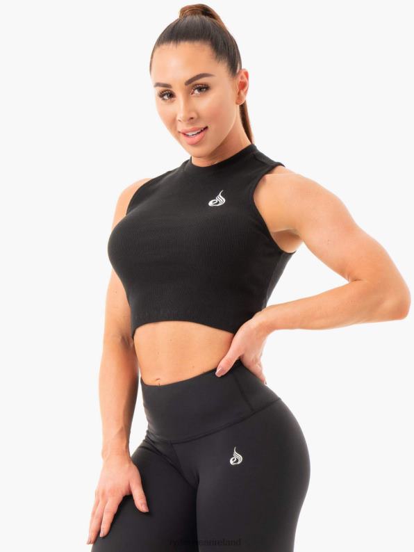 Ryderwear Ribbed Crop Tank Black Women Clothing 4Z2T1089