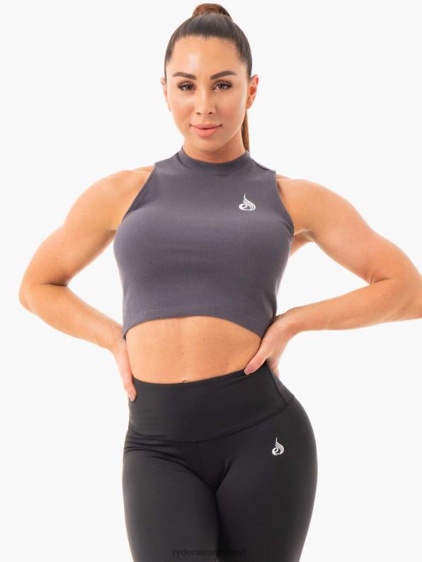 Ryderwear Ribbed Crop Tank Charcoal Women Clothing 4Z2T1088