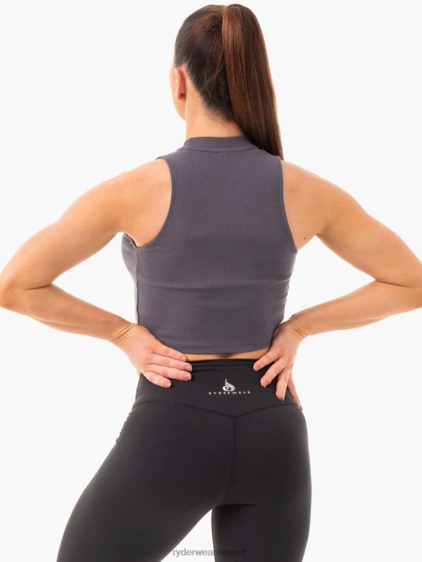 Ryderwear Ribbed Crop Tank Charcoal Women Clothing 4Z2T1088