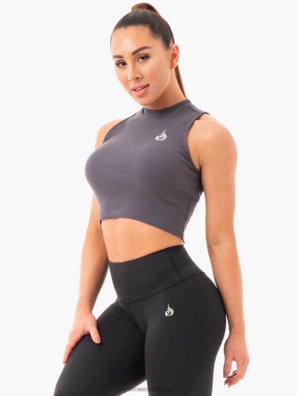 Ryderwear Ribbed Crop Tank Charcoal Women Clothing 4Z2T1088