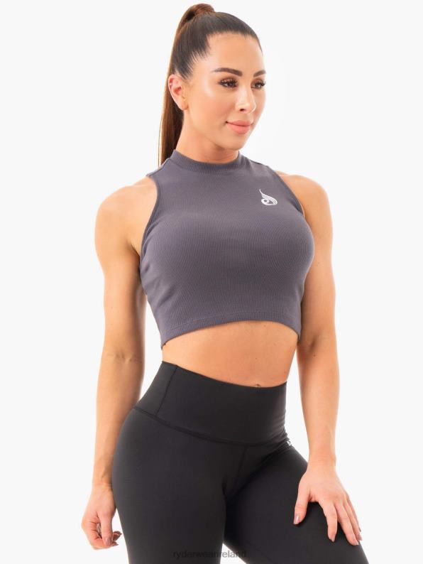 Ryderwear Ribbed Crop Tank Charcoal Women Clothing 4Z2T1088