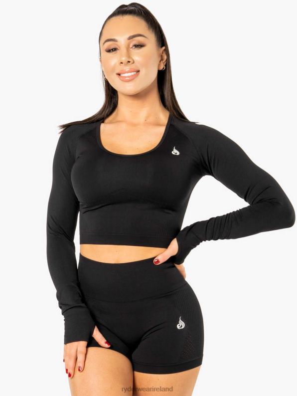 Ryderwear Electra Seamless Long Sleeve Crop Top Black Women Clothing 4Z2T1091