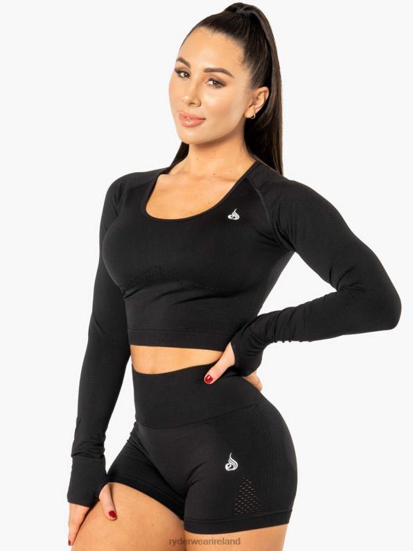 Ryderwear Electra Seamless Long Sleeve Crop Top Black Women Clothing 4Z2T1091
