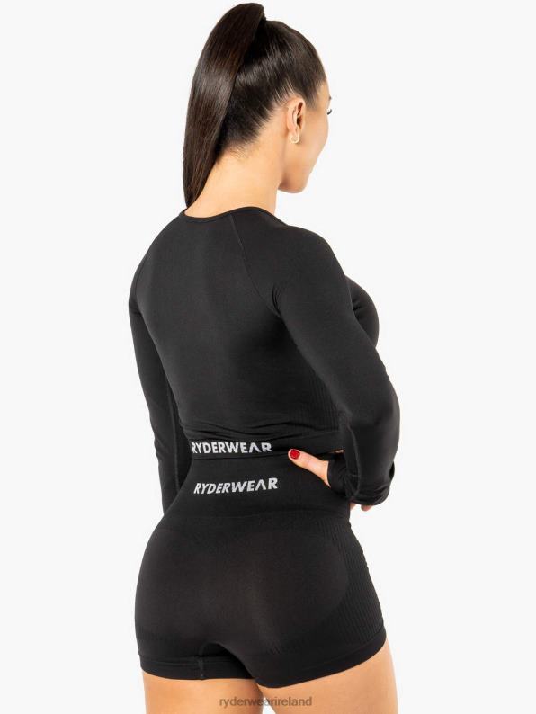Ryderwear Electra Seamless Long Sleeve Crop Top Black Women Clothing 4Z2T1091
