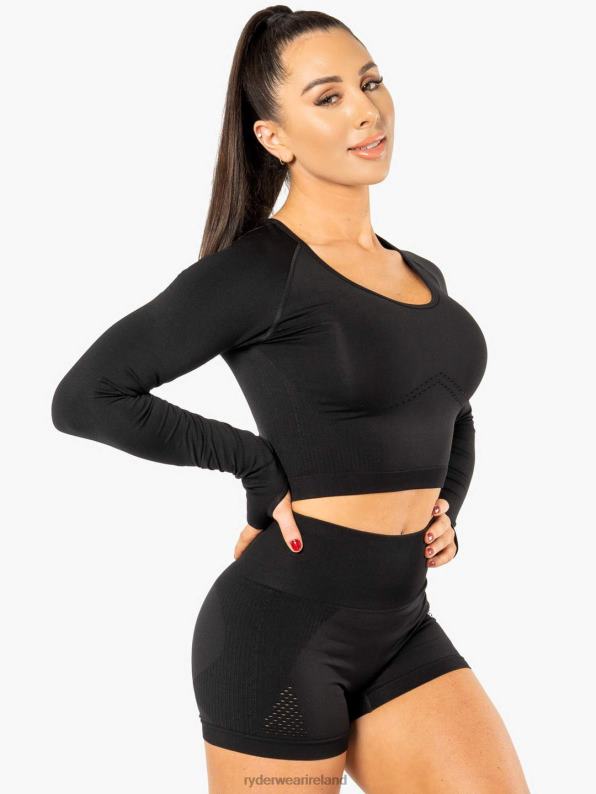 Ryderwear Electra Seamless Long Sleeve Crop Top Black Women Clothing 4Z2T1091