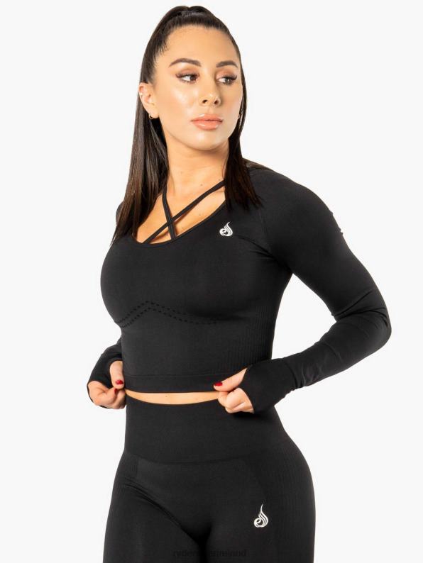 Ryderwear Electra Seamless Long Sleeve Crop Top Black Women Clothing 4Z2T1091